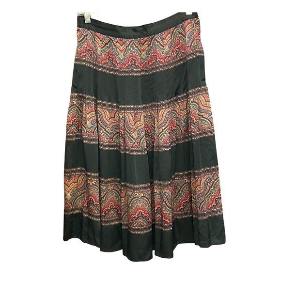 Talbots Vintage 100% Silk Paisley Midi Skirt Black Made...